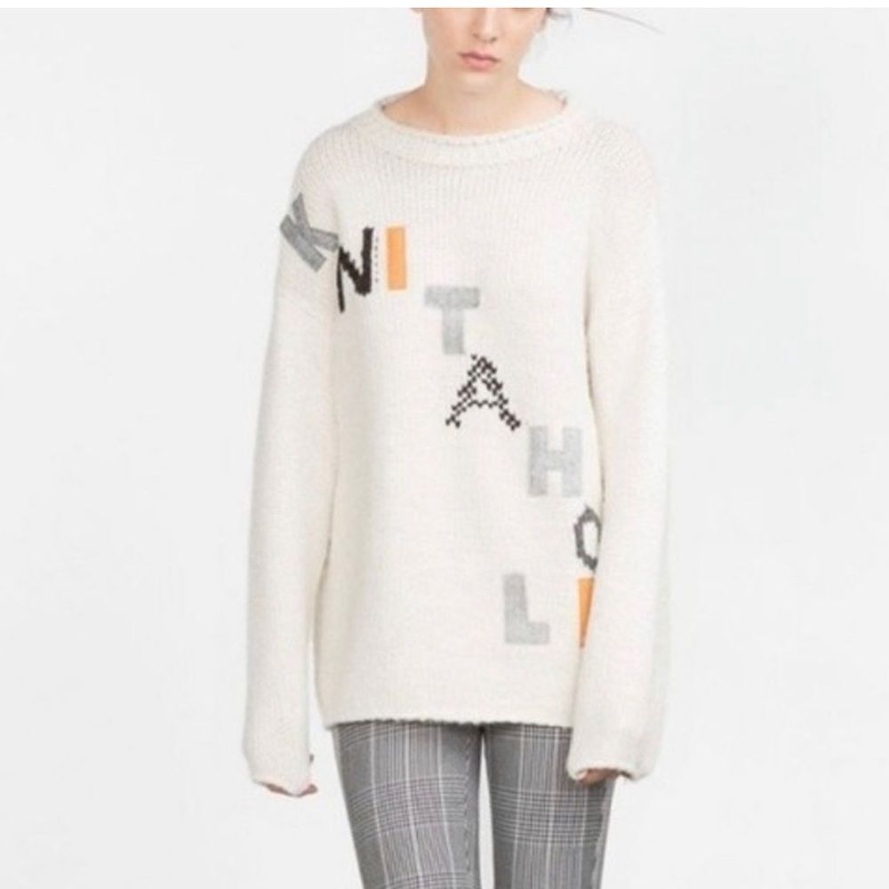Zara Knitaholic Chunky Knit Sweater, Off White, Size S, Pre-owned